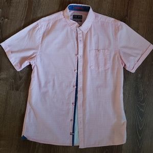 LON NYC Mens Pink/ white dotted Short Sleeve Shirt